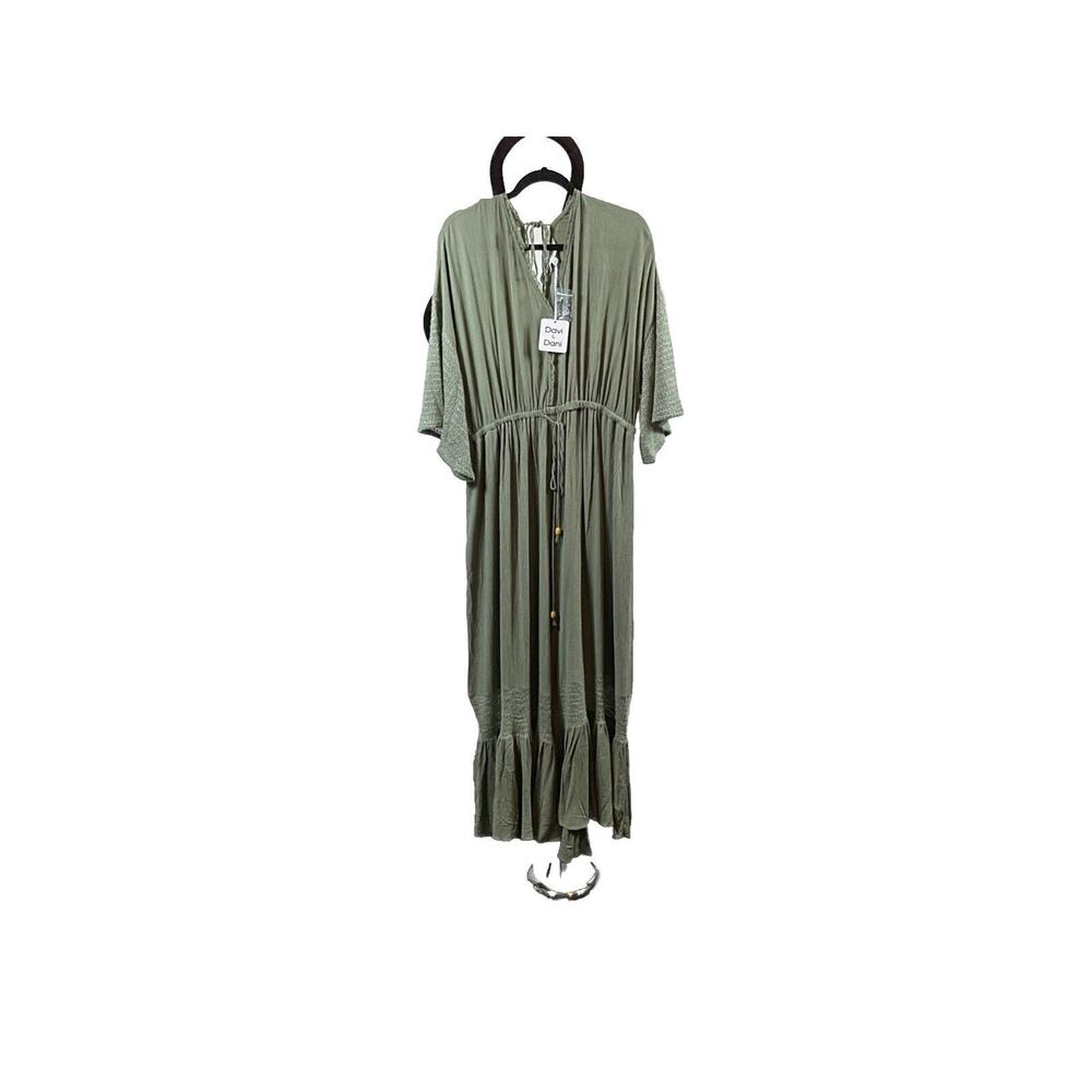Davi & Dani Womens Green Romper Knit Arms Wood Bead Drawstring New